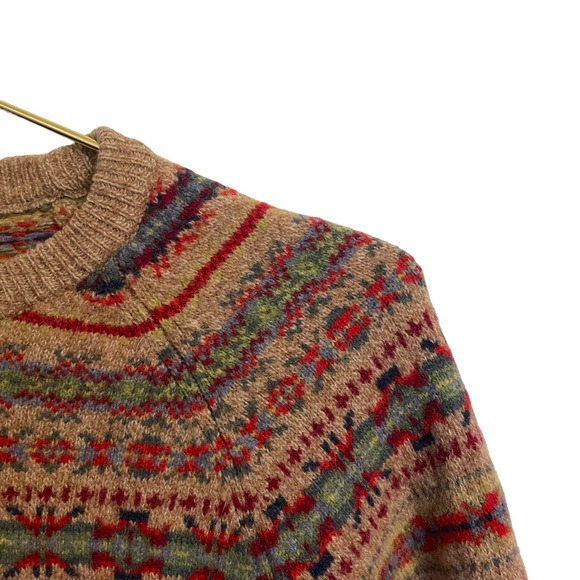 J. Crew Fair Isle Lambswool Crewneck Sweater Honey Beige Medium - Picture 2 of 8